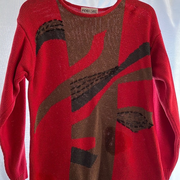 VTG Andrea Gayle knit sweater, S, brown @ red, ramie/cotton - Picture 1 of 4